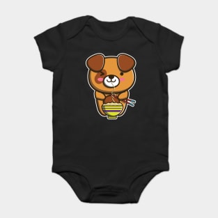 Cute Japanese Dog Eating Ramen Noodle Kawaii Dog for kids print Baby Bodysuit